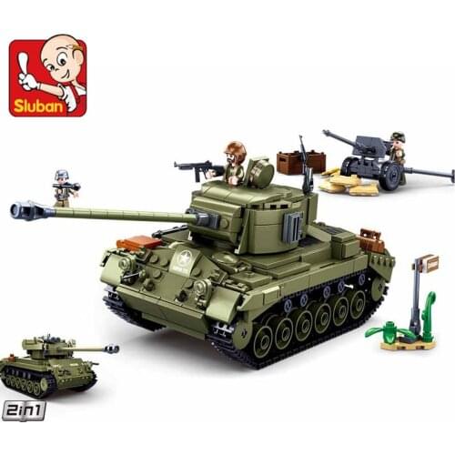 742Pcs WW2 Military M26E1 Pershing Medium Tank Model Bricks Figures War Army Building Blocks Sets Educational Children Toys