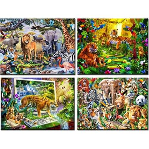 5d diy diamond painting full square"Elephant Lion Tiger"diamond embroidery rhinestone round kits Jungle mural life animals