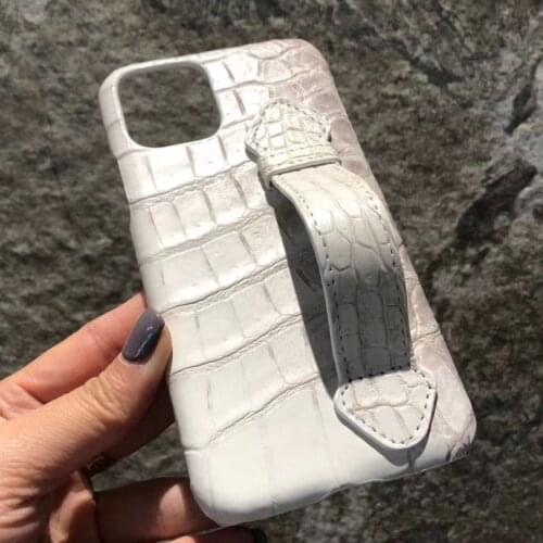 Natural Crocodile Belly Skin Case Finger Handle For iPhone 11 Pro Max Real Genuine Alligator Cayman Leather Cover For iPhone11