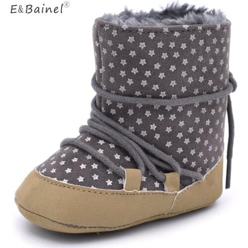 E&Bainel Winter Baby shoes Boots Infants Warm Shoes Fur Girls Baby Booties Star PU Leather Boy Baby Boots Fur