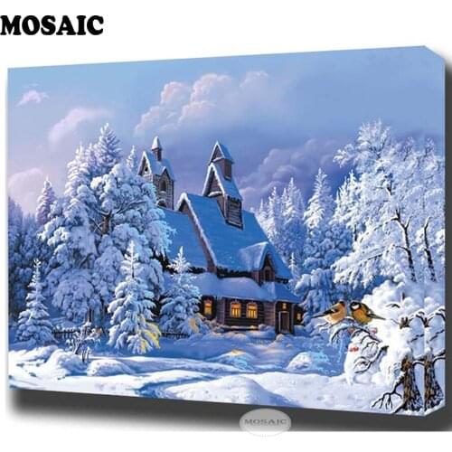 Photo Custom,Diamond Embroidery DIY 5D winter Snow house,Diamond Painting Cross Stitch 3D Diamond Mosaic,home Decoration