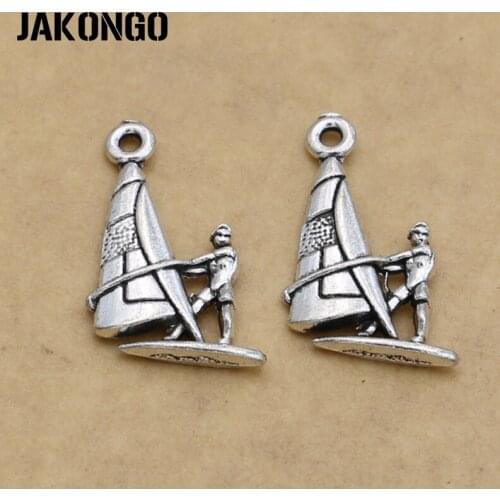 JAKONGO Tibetan Silver Plated Boat Surffing Charms Pendant for Jewelry Making Bracelet Accessories DIY 23x15mm 20PCS/lot