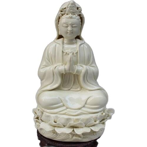 Chinese Old Porcelain Dehua White Porcelain Sits Lotus Hand Avalokiteshvara