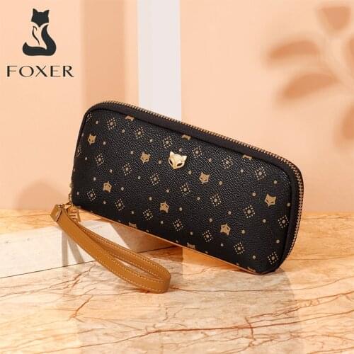FOXER Women Printing Clutch Bag PVC Leather Cosmetic Bag Lady Money Bag Storage Female Long Clutch Wallet Classic Phone Purse