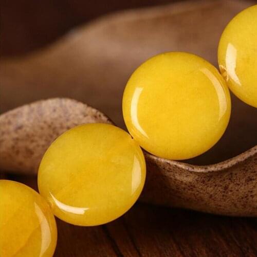 22pcs/strand 18mm Yellow Round Chalcedony Loose Beads DIY Semi Finished Stones Beads Jewelry Making Design Wholesale Fitting