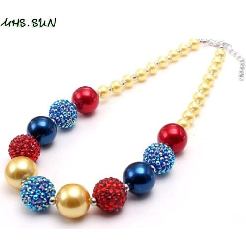 MHS.SUN Cute Design Pricess Style Chunky Beads Necklace For Child Girls Adorable Bubblegum Beaded Necklace Kids Chunky Jewelry