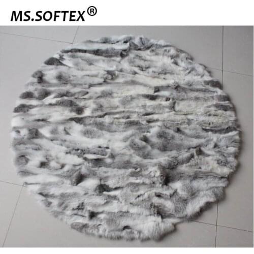 MS.Softex Natural Fur Rugs Home Carpet Real Rabbit Fur Rug Round Factory Manufacture OEM Homes Genuine Fur Cushion