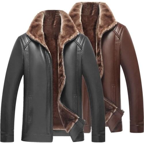 Men Thick Padded Plush Business PU Leather Jacket 2020 New Winter Keep Warm Lapel Casual Jackets Coats Man Outwear
