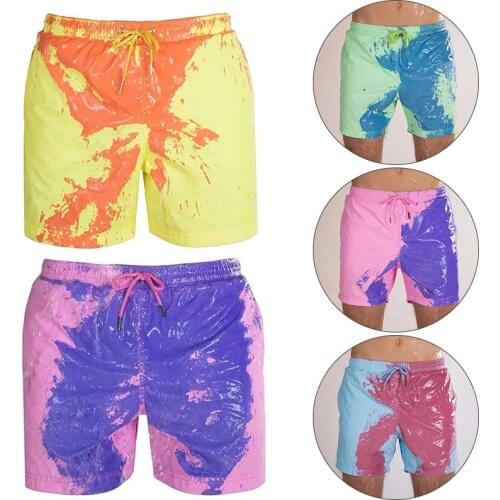 Men Swim Shorts Touch Water Color Changing Quick Dry Discoloration Surfing Shorts Male Cool Swimwear Trunks Beach Bathing Suits