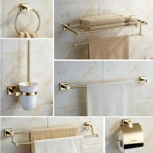 Modern sanitary hardware set gold Finished Bathroom Accessories Products ,Towel Holder,Towel Bar towel ring set Free Shipping