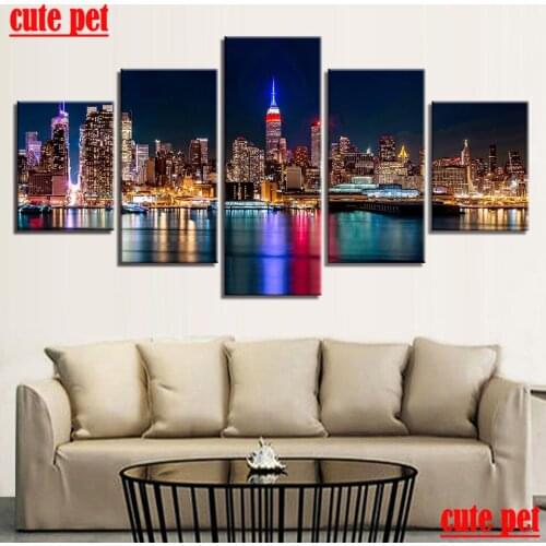 Diamond Mosaic New York City Nightscape Building CrossStitch DIY full square Diamond Embroidery Diamond Painting home decor 5PCS