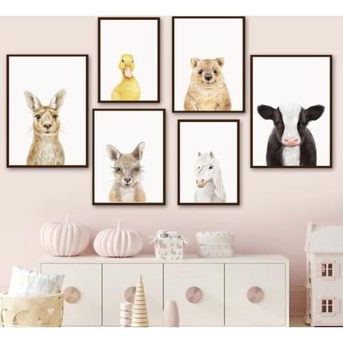 Wall Art Canvas Painting Posters Prints kangaroo Horse Turtle Cow Hyena Duck Safari Nursery Pictures Baby Kids Room Decoration