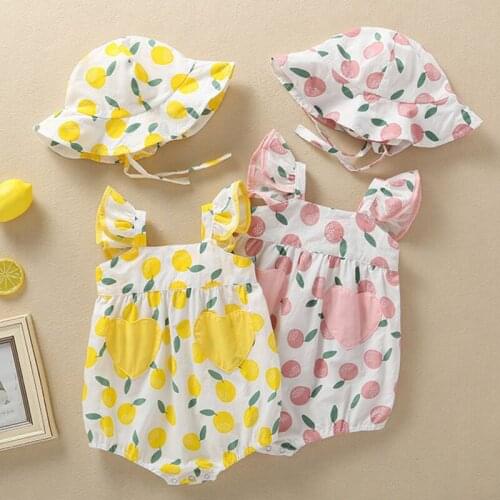 Toddler Baby Girls Clothes Summer Floral Print Princess Rompers+Sun Hat Brief Set Infant Baby Girls Jumpsuit Outfit Clothes