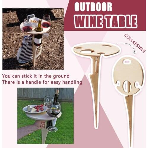 Outdoor Wine Table Foldable Round Desktop Mini Wooden Picnic Folding Table Easy To Carry Wine Rack Garden Furniture Sets