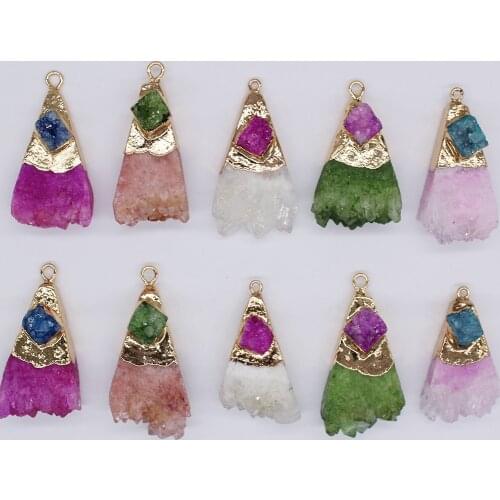 Z 6PCS necklace jewelry ice crystal onagate gold filled pendant 40x22mm pink red natural color natural crystal gem pendant