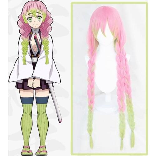 Anime Comic Demon Slayer Kimetsu no Yaiba Cosplay Wigs Kanroji Mitsuri Cosplay Wig Synthetic Wig Cosplay Accessories Men wigs