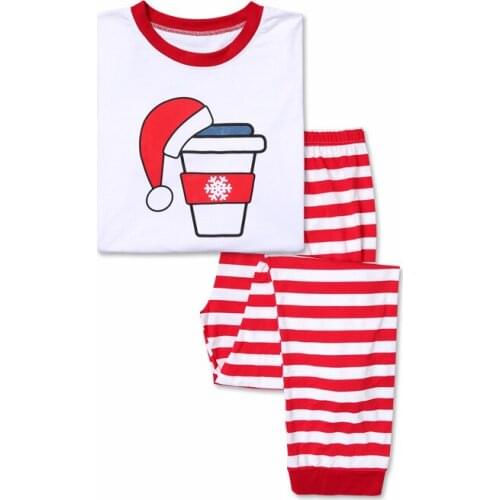 Family Parent-child Clothing Autumn Winter New Beer Coffee Milk Pajamas+ Pants Christmas Home Clothing Striped Parent-child Suit