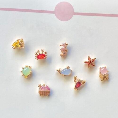 New 925 Sterling Silver Vermeil CZ Earring Delicate Dainty Multi Piercing Small Tiny Cute Under The Sea CZ Stud Earring Jewelry