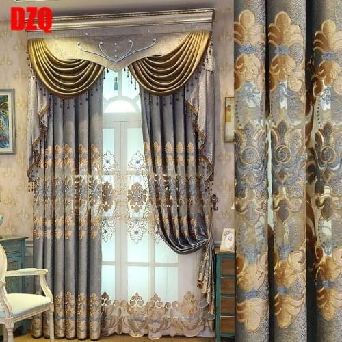 Curtain Cloth European Style Curtains for Living Room Chenille Curtains for Bedroom Shading Embroidery Window Valance Curtain