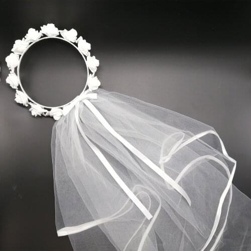 Bridal Shower Flower Wreath Veils Flower Headpieces Bride be party decoration white rose veil bachelorette party