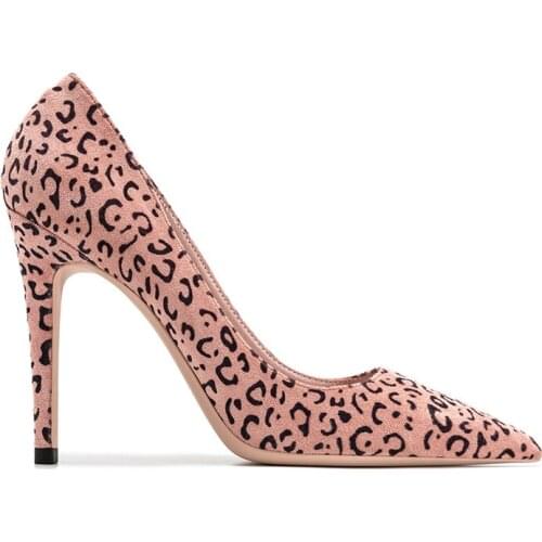 Spring sexy leopard print pointed toe suede all-match stiletto single shoes large size small size dress daily work womens shoes