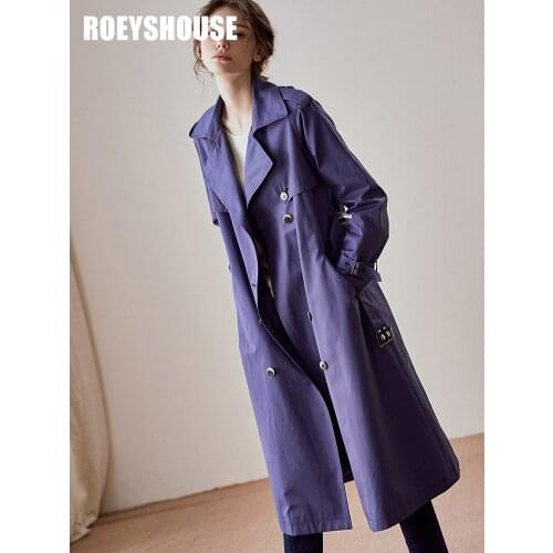 Intellectual British windbreaker womens new temperament blue purple slim fit lace up medium length jacket