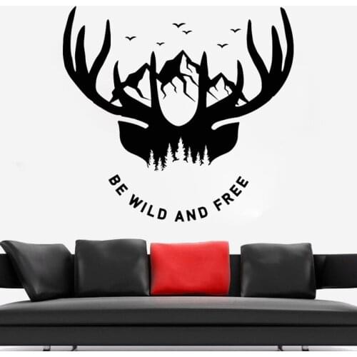 Antlers Vinyl Wall Decal Deer Stickers Mountain Mural Personalized Home Decor Motivational Quote Be Wild And Free O263