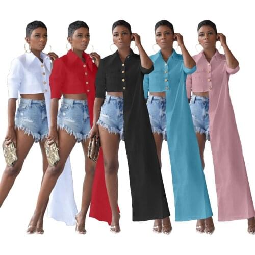 Women Casual Blouse and Shirts Irregular Long Sleeve Button Shirt Tops