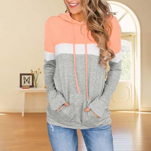 Women Hoodies Sweatshirt Harajuku Fashion Women Color Block Long Sleeve Hoodies Pullover Sweatshirt with Pocket Casual Clothes