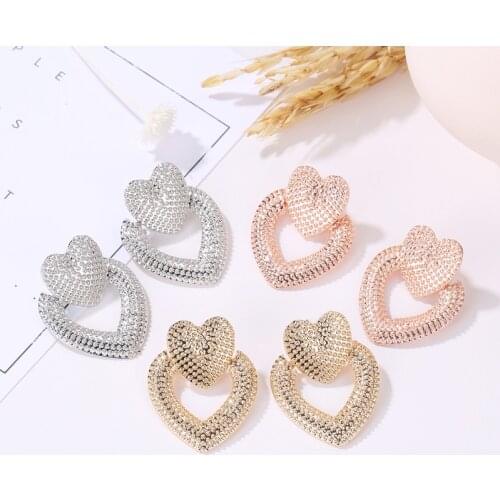 Vintage Drop Earrings For Women Gold/Silver Color Big Heart Butterfly Flower Shell Statement Earring 2019 Fashion Earring Studs