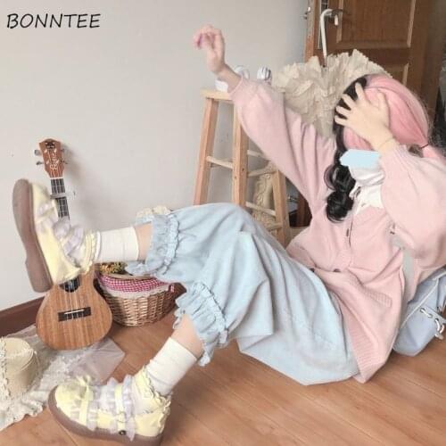 Ankle-Length Pants Women Thicker College Ins Sweet Loose BF Ruffles Spring Y2k Solid Fall Kawaii Hot Sale Female Baggy All-match