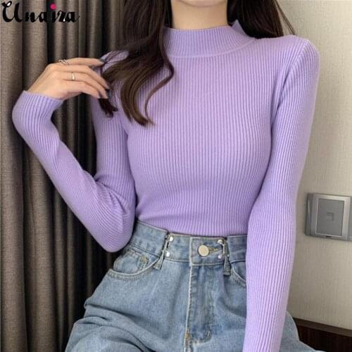 UNAIZA Women Sweater 2021 New Fashion Long-Sleeved Inner Slim Version Of The Bottoming Shirt Half High Neck Pullover Sweater