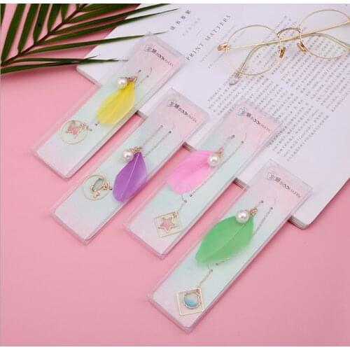 1pc Kawaii Feather Pearl Bookmark Cute Exquisite Crystal Pendant Bookmark Student Stationery Page Folder Office School Supplies
