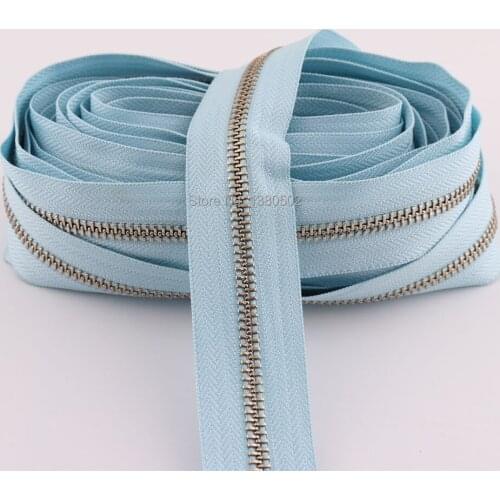 10Yards 5# Light Blue Color Metal Teeth Zipper Nylon DIY Bag Purse Boots zipppers Garment Accessories