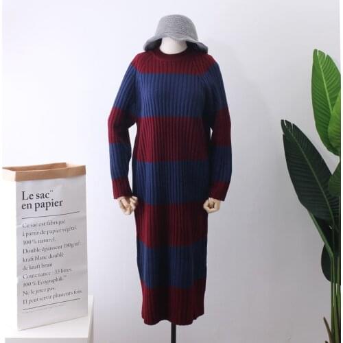 2018 Promotion Jumper Suit-dress Winter Clothes New Pattern Korean Foreign Stripe Long Fund Sweater Skirt Woman Overknee M2617
