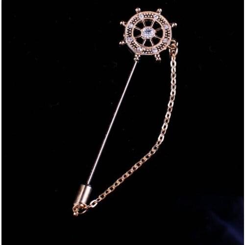 2018 Fashion Jewelry Gold Chain Crystal Rhinestone Anchor Brooch Lapel Pin Men Suit Brooch Safety Pin Long Brooches For Women