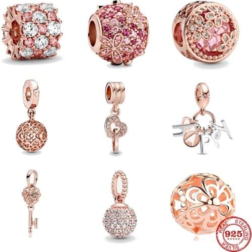2020 new 925 sterling silver rose gold Heart Ball happy letter lock Dangle bead Fit Original Pandora Charms Bracelet Jewelry