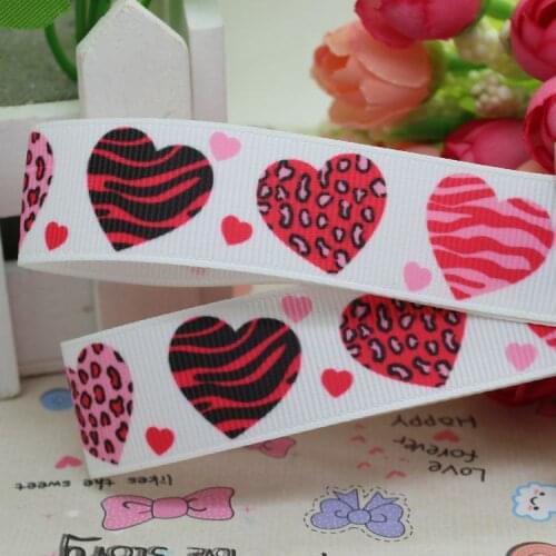 7/8'' Free shipping valentine heart leopard grosgrain ribbon hair bow diy party decoration wholesale OEM 22mm B55