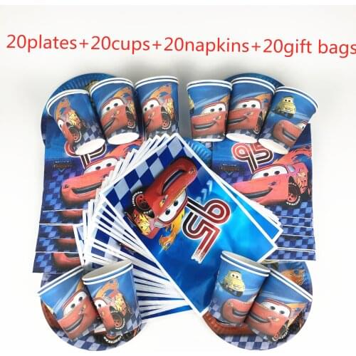 80Pcs Disney Lightning McQueen Cars Disposable Tableware Kids Birthday Party Decoration Paper Plate+Cup+Napkin+Giftbags Supplies