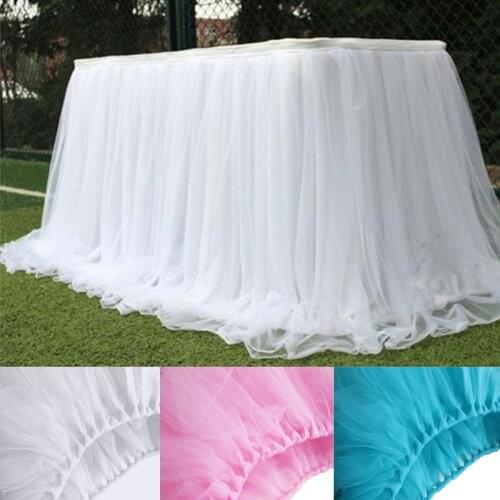 White Tulle Table Skirt for Romantic Wedding Birthday Baby Shower Party Favors Pink Tutu Table Skirting Home Banquet Decoration