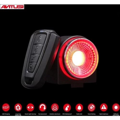 ANTUSI A8 Remote Bicycle Rear Light Wireless Bell Road Bike Anti-theft Alarm Lock Automatic Brake Taillight Bicycle Accessories