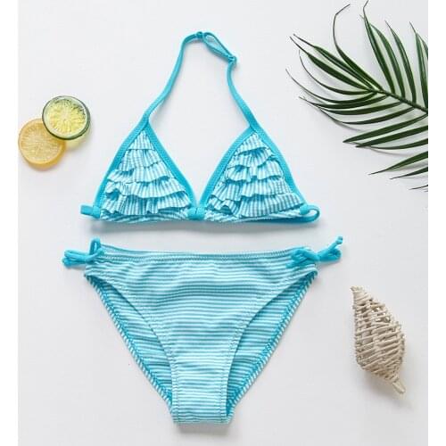 Girls Ruffle Bikini 8-14year 2019 Girls Fashion Bikini Suits Summer Bathing Suits Children Girls Stripe Swimsuits CZ987