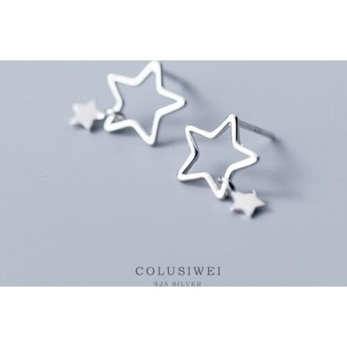 Colusiwei Hot Sale 925 Sterling Silver Double Stars Pentagram Stud Earrings for Women Fashion Earrings Fine Jewelry accessories