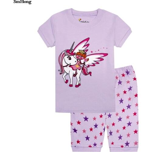 Baby Girls Summer Short Sleeve Unicorn Pajamas 2 3 4 5 6 7 8 Years Childrens Pajamas Totoro Pajamas Panda Unicorn Sleepwear