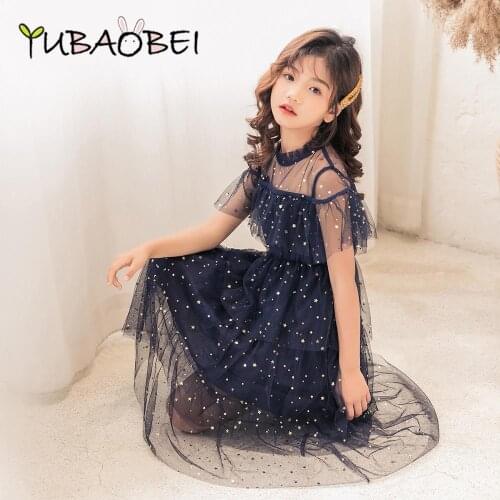 Girls Summer Gauze Dress Korean Childrens Star Printing Princess Dresses Birthday Party Gown Childrens Day Gift