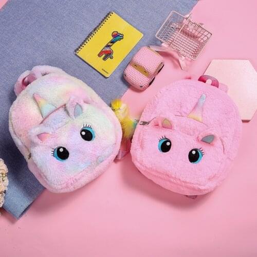 Cute Cartoon Unicorn Kids School Bags for Girls Soft Plush Children School Backpack for Kindergarten Baby Travel Snacks Toys Bag