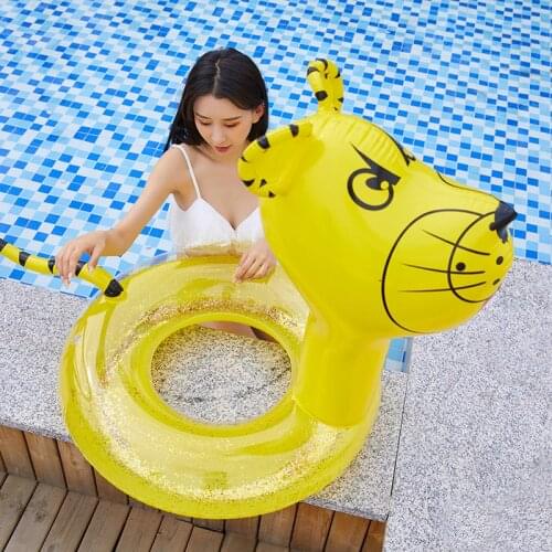 90cm Giant Children Inflatable Tiger Pool Float Kids Swimming Ring Tube Yellow Pool Floats Water Holiday Party Toys Piscina