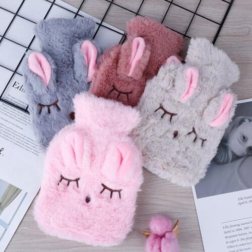 Winter Warm Heat Reusable Hand Warmer Cute PVC Stress Pain Relief Therapy Soft Cozy Cover Hot Water Bottle Bag with Knitted