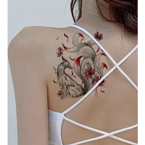 Colorful Fox Fake Tattoo Stickers For Men Women Arm Back Body Art Waterproof Nine-Tailed Fox Temporary Tattos Flash Decals Tatoo