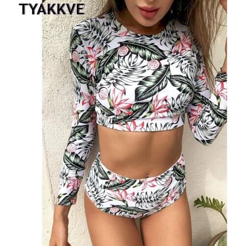 TYAKKVE swimsuit female Sexy Crop Top bikini 2021 Long sleeve swimwear women Print High Waist biquini Beach wear bathing suit